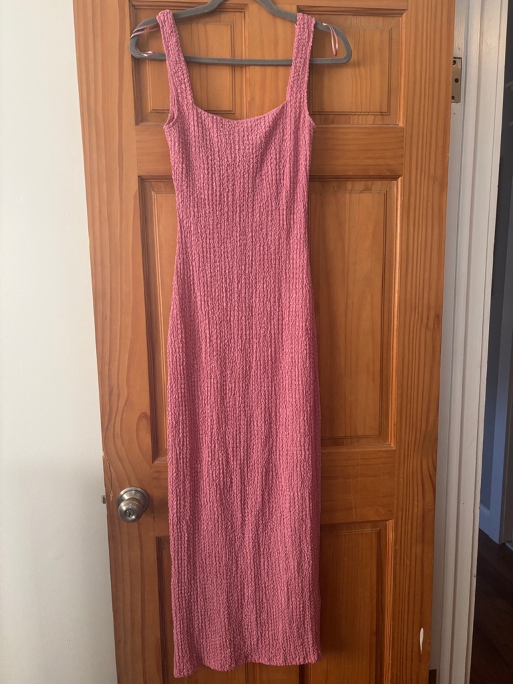 Zara Rose-Pink Textured Maxi Dress